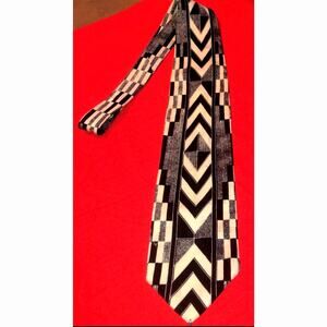 NWT Fellini Designer All Silk Italian Art Deco Black Tie